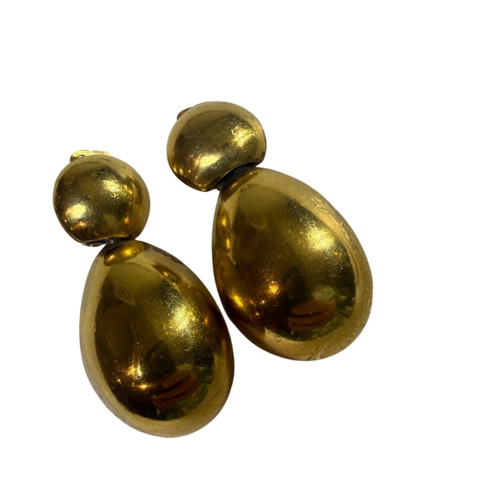 Vintage Vaubel 1988 Gold Plated Teardrop Clip On Earrings Sculptural 80s